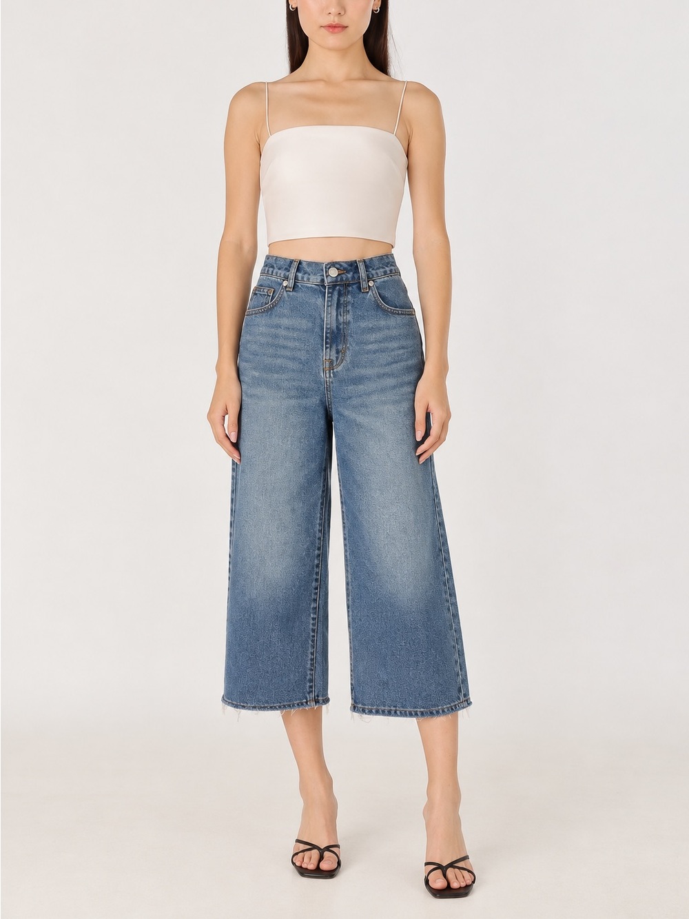 Habitual High Rise Wide Leg Culottes Crop Jeans Raw Hem Size 6/28